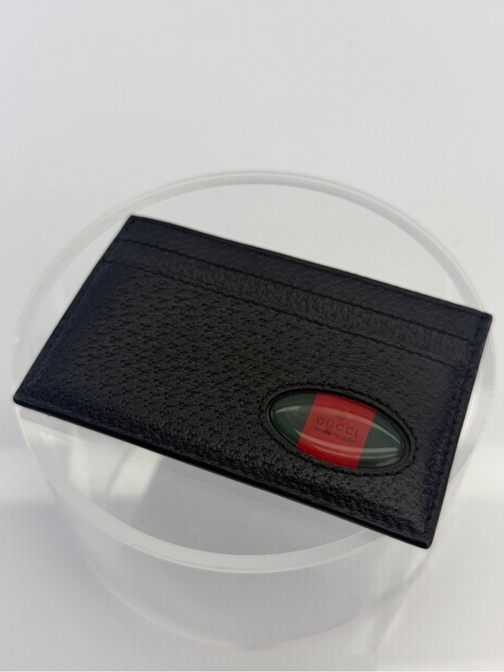 Gucci Black Leather ID Card Case Signature Stripe Window